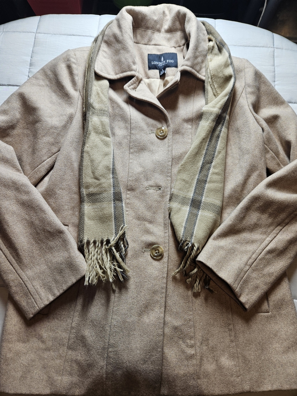 London Fog Women's Tan Wool-Blend Coat With Scarf